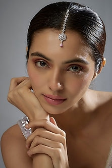 White Finish Zircon & Red Stone Maangtikka