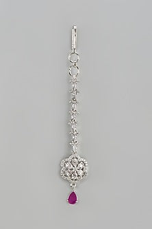 White Finish Zircon & Red Stone Maangtikka