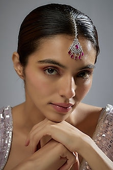 White Finish Zircon & Red Stone Maangtikka