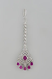 White Finish Zircon & Red Stone Maangtikka