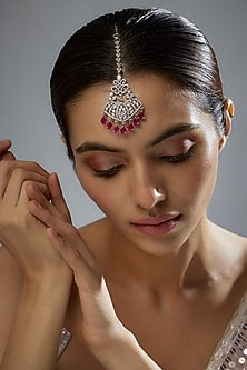 White Finish Zircon & Red Stone Maangtikka
