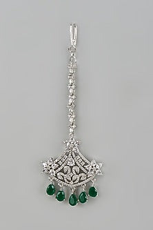 White Finish Zircon & Green Stone Maangtikka