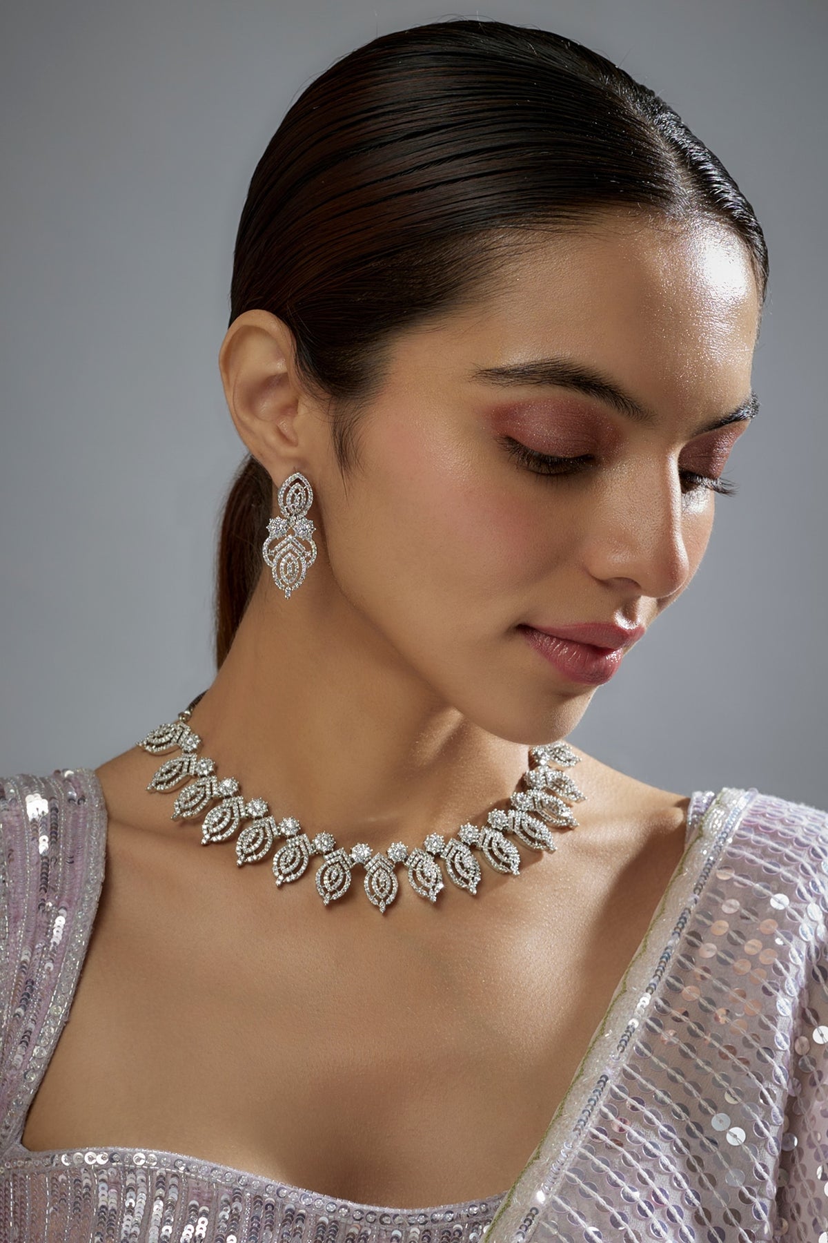 White Finish Zircon Necklace Set