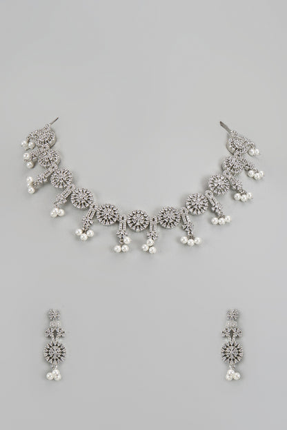 White Finish Zircon Necklace Set