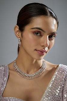 White Finish Zircon & Pink Stone Necklace Set