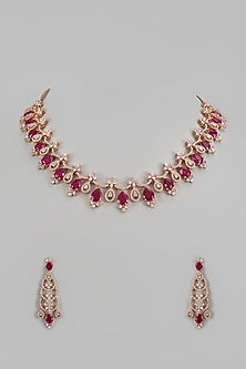 Gold Finish Zircon & Red Stone Necklace Set