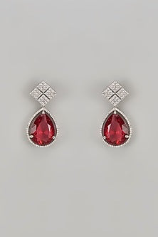 White Finish Zircon & Red Stone Dangler Earrings
