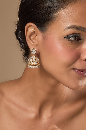 Gold Finish Zircon Jhumka Earrings