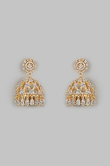Gold Finish Zircon Jhumka Earrings