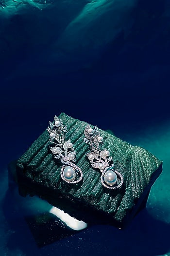White Finish Zircon Dangler Earrings