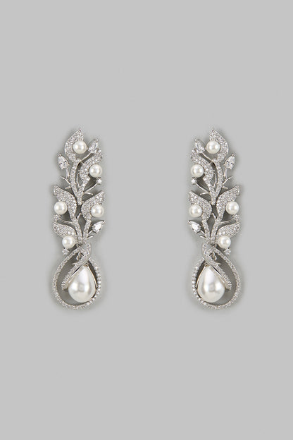 White Finish Zircon Dangler Earrings