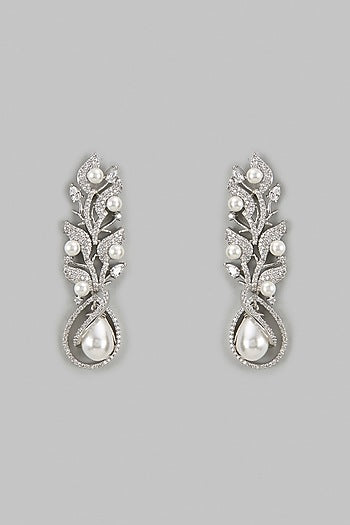White Finish Zircon Dangler Earrings