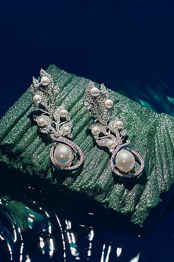 White Finish Zircon Dangler Earrings