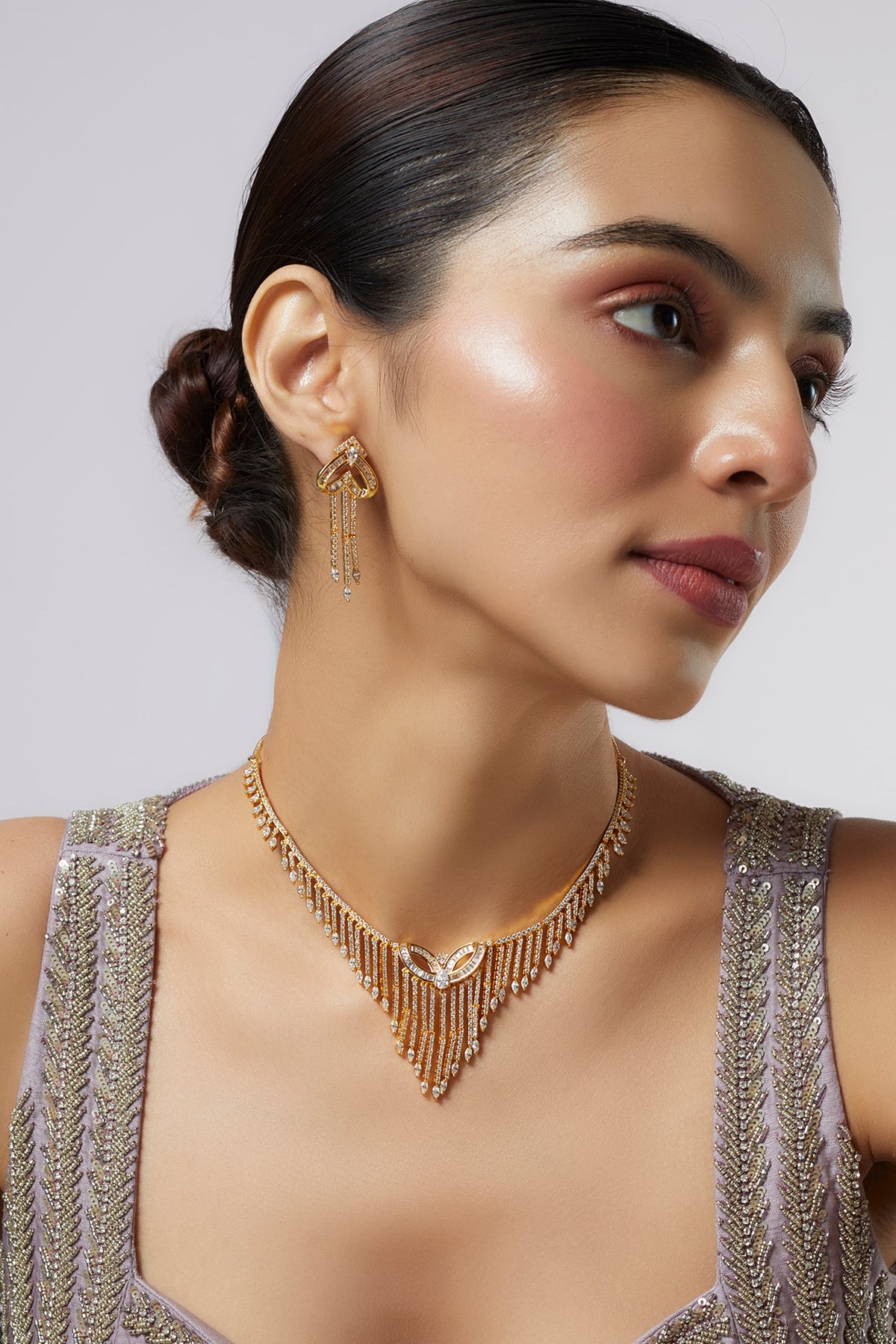 Rose Gold Finish Zircon Dangler Earrings