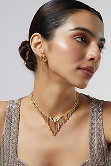 Rose Gold Finish Zircon Dangler Earrings