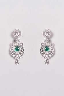 White Finish Zircon & Green Stone Long Necklace