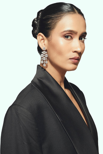 White Finish Sivller Stone Dangler Earrings