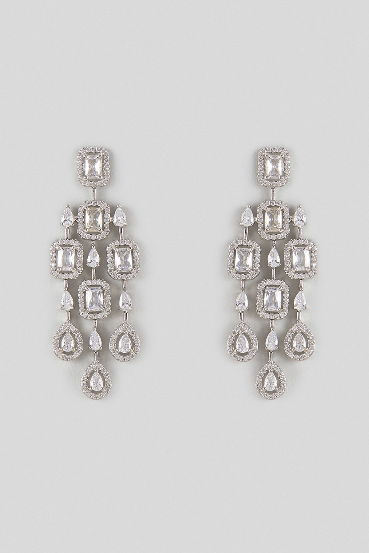 White Finish Sivller Stone Dangler Earrings