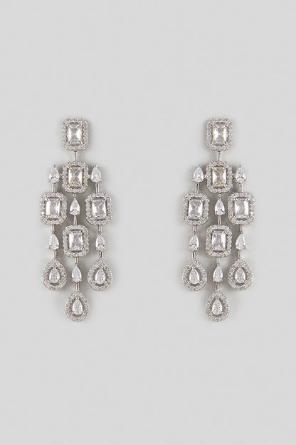 White Finish Sivller Stone Dangler Earrings