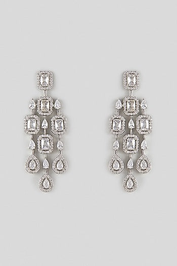White Finish Sivller Stone Dangler Earrings