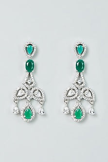 White Finish Zircon & Green Stone Necklace