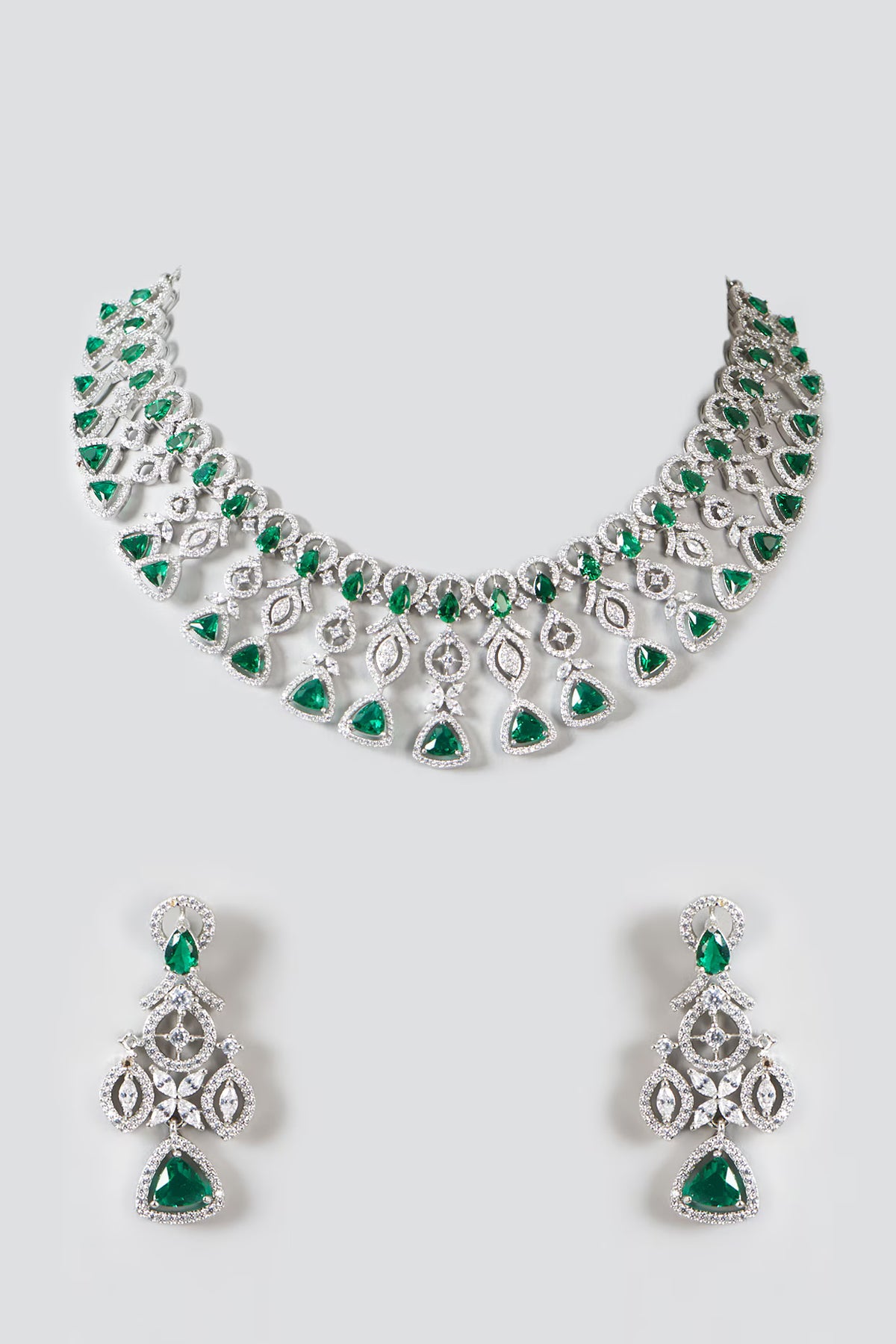 White Finish Zircon & Green Stone Necklace