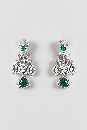 White Finish Zircon & Green Stone Necklace