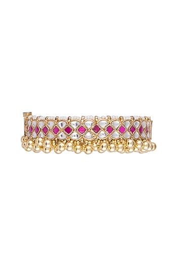 Gold Finish Red Stone & Kundan Bangles