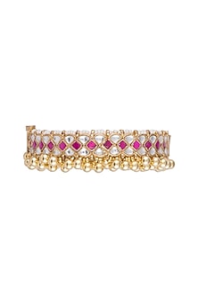 Gold Finish Red Stone & Kundan Bangles