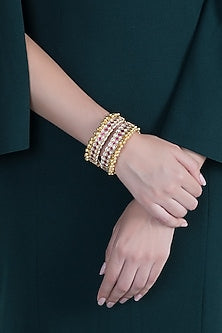 Gold Finish Red Stone & Kundan Bangles