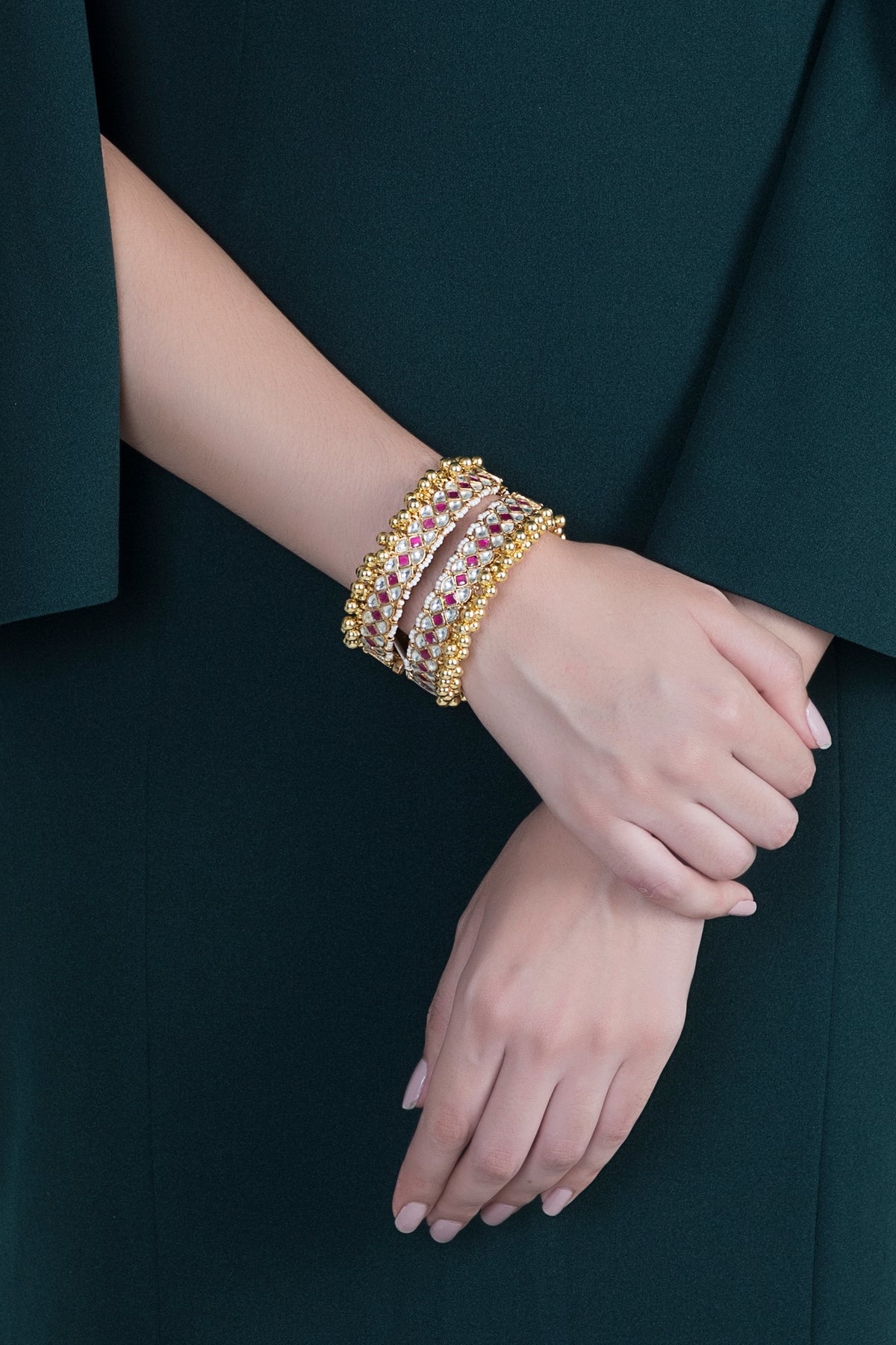 Gold Finish Red Stone & Kundan Bangles