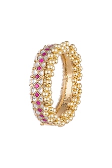 Gold Finish Red Stone & Kundan Bangles