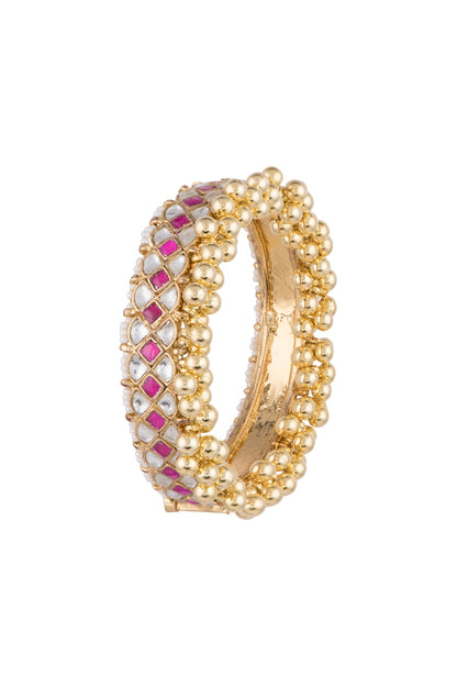 Gold Finish Red Stone & Kundan Bangles