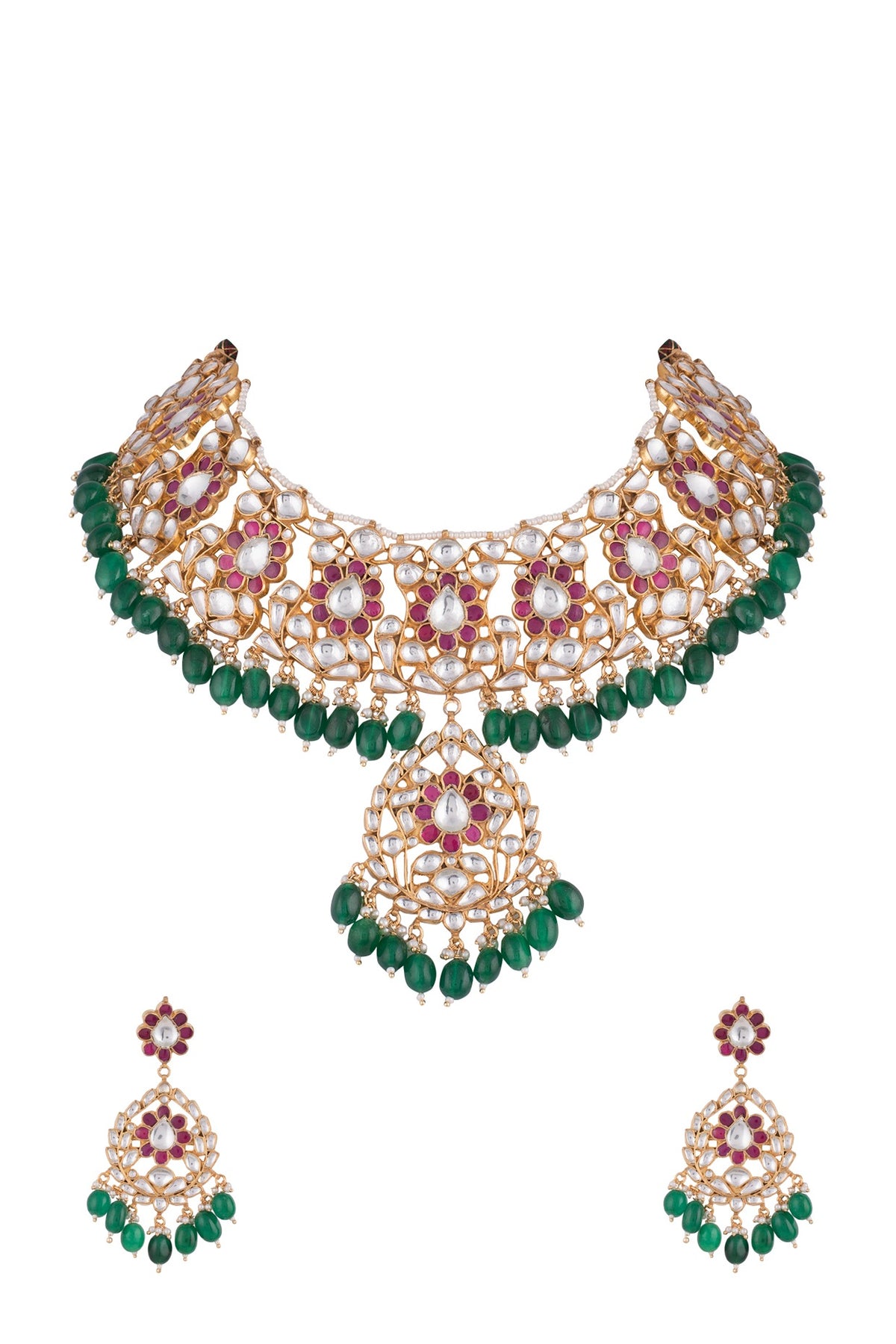 Gold Finish Faux Pearl, Kundan & Stone Necklace Set