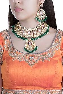Gold Finish Faux Pearl, Kundan & Stone Necklace Set