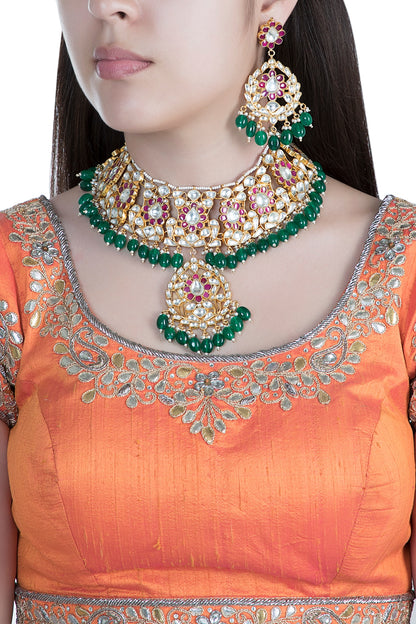 Gold Finish Faux Pearl, Kundan & Stone Necklace Set