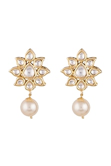 Gold Finish Faux Pearl & Kundan Earrings
