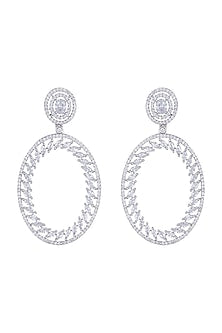 White Finish Faux Diamond Long Earrings