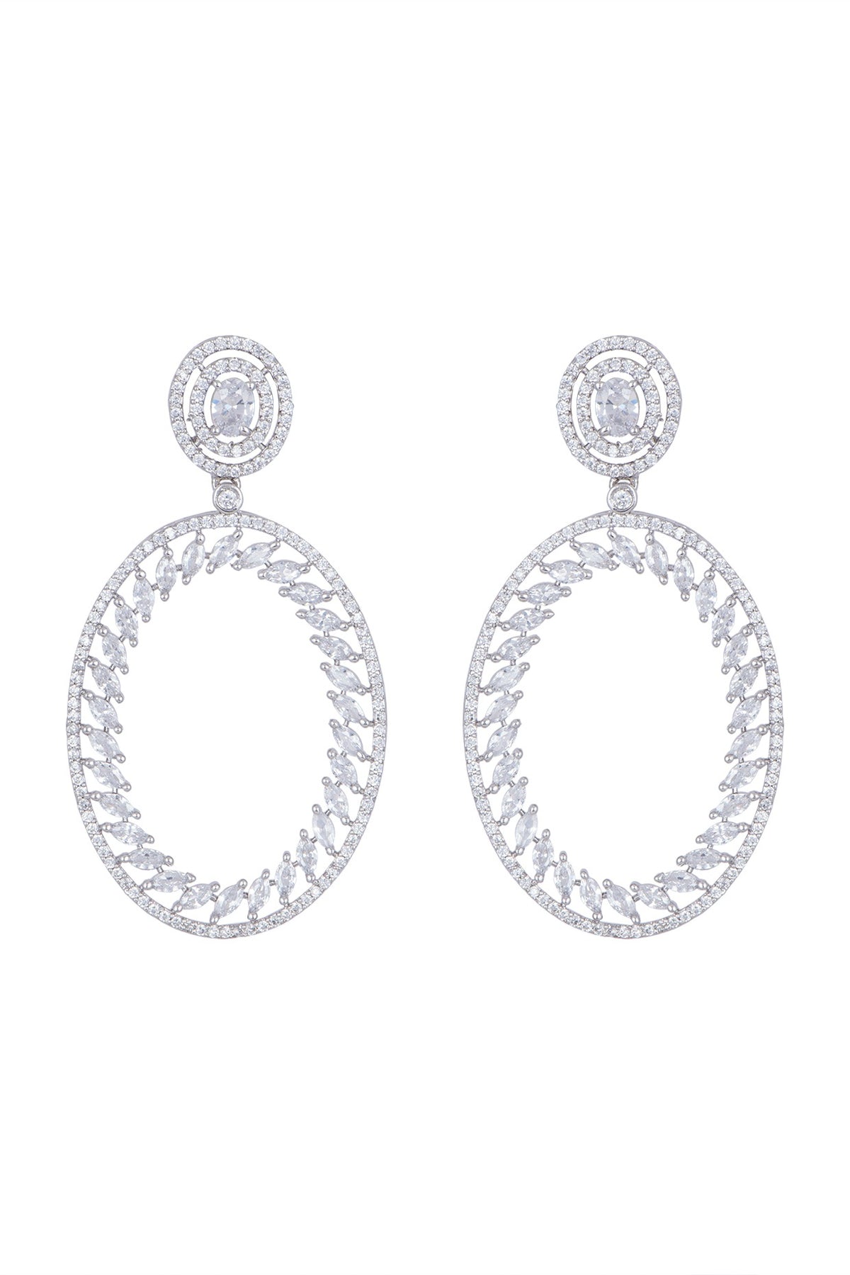 White Finish Faux Diamond Long Earrings