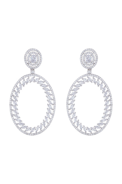 White Finish Faux Diamond Long Earrings