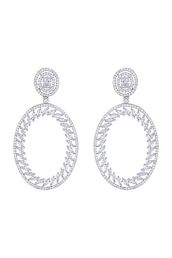 White Finish Faux Diamond Long Earrings