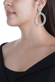White Finish Faux Diamond Long Earrings