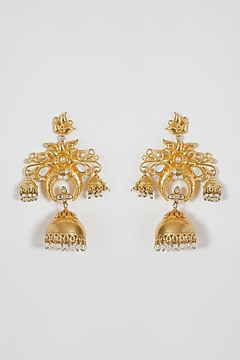 Gold Finish Pearl Dangler Earrings