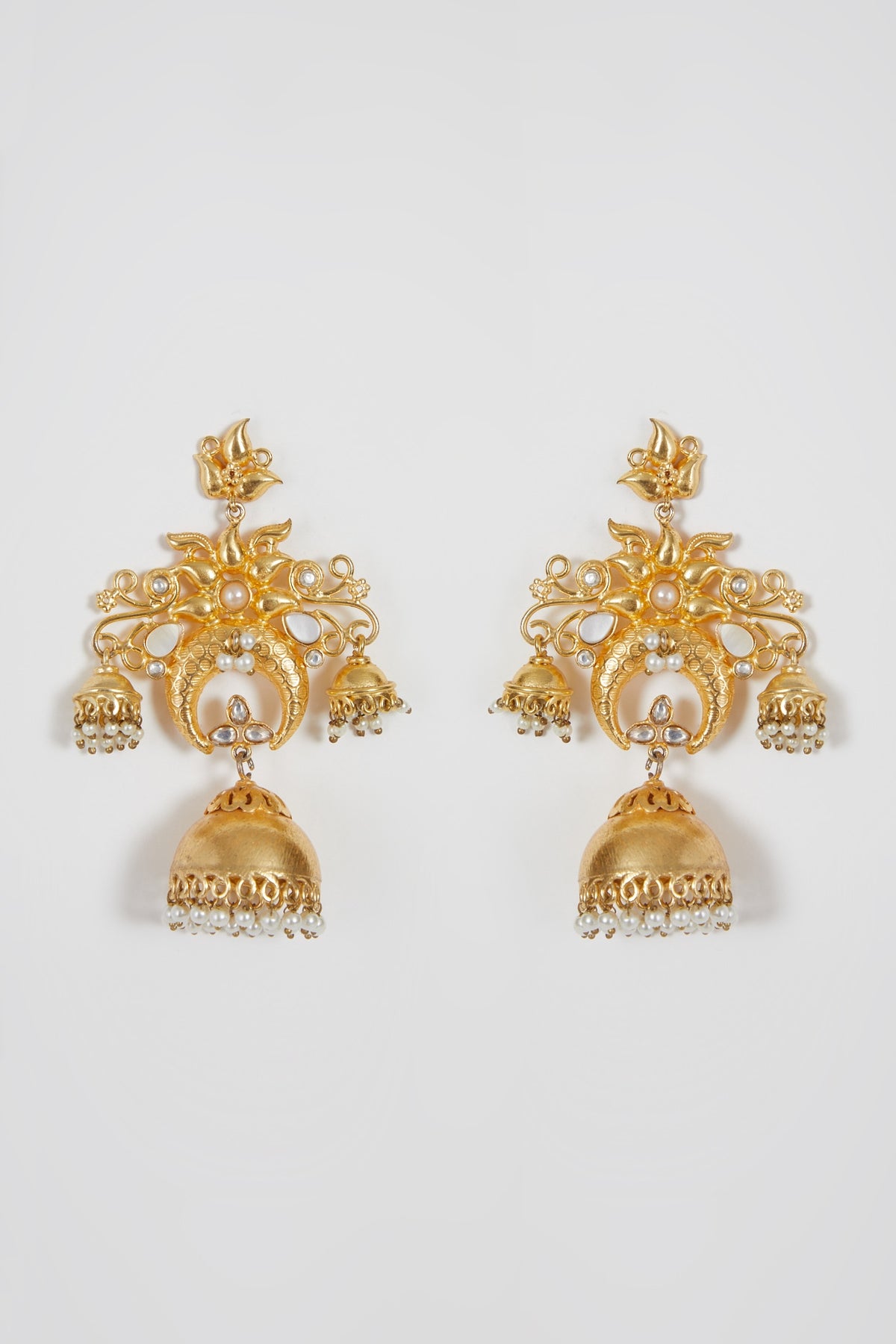 Gold Finish Pearl Dangler Earrings