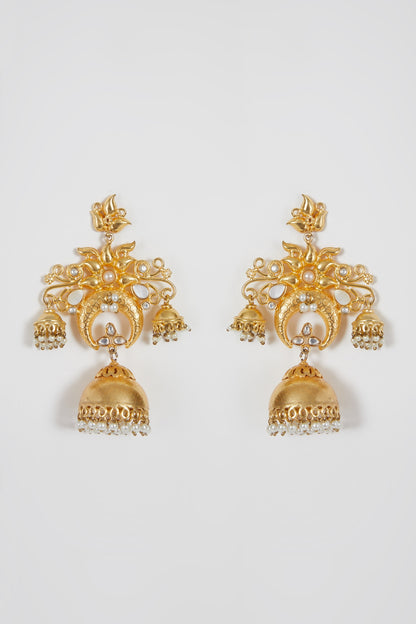 Gold Finish Pearl Dangler Earrings