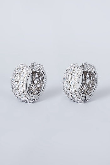 White Finish Zircon Hoop Earrings