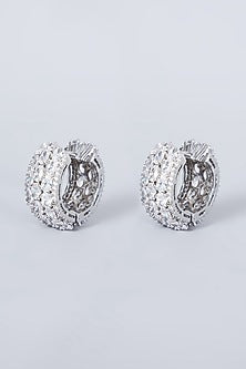 White Finish Zircon Hoop Earrings