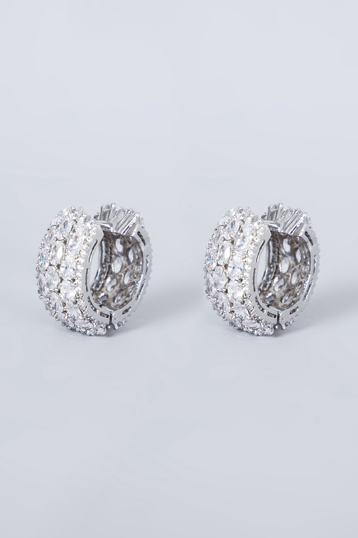 White Finish Zircon Hoop Earrings