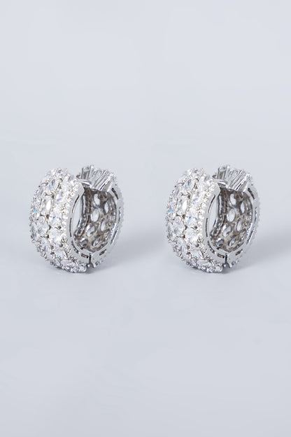 White Finish Zircon Hoop Earrings