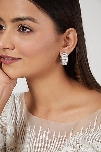 White Finish Zircon Hoop Earrings